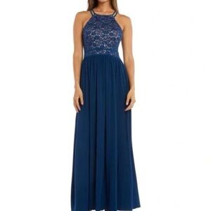 Night Way Blue Lace Sequins Maxi Dress Size 12P